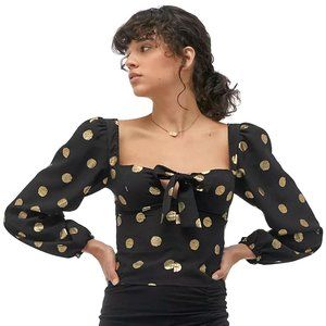 UO Rosalind Black & Gold Dot Puff Sleeve Top